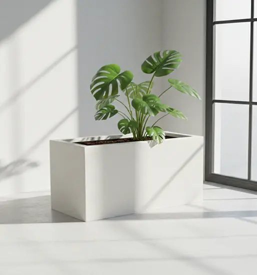 White Stone Finish Rectangular Planter